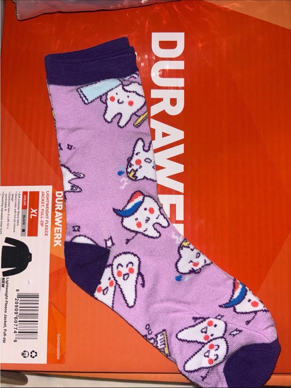 Purple Novelty Tooth Pattern Crew Socks